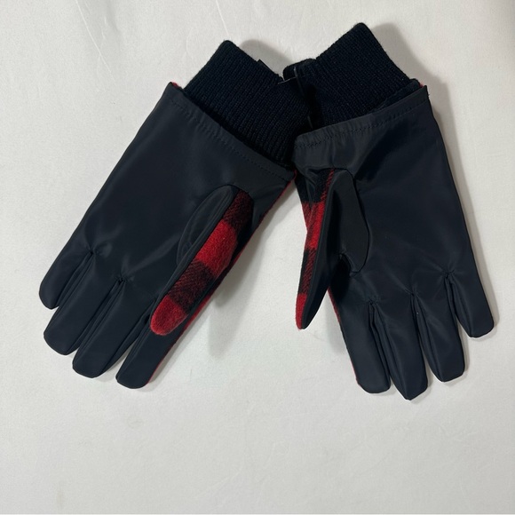 TED BAKER LONDON Mens Gloves Karrl Logo-Patch Black/Red Checked Poly Wool Blend - Picture 6 of 10